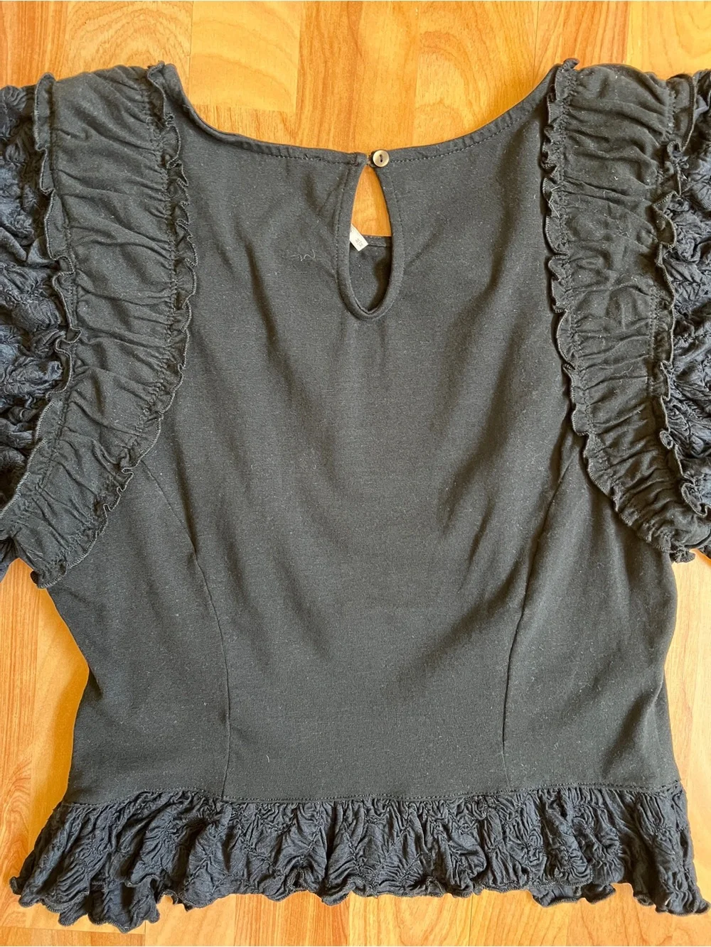 VGUC Free People Black Ruffled Puff Sleeve Long Sleeve Olivia Top